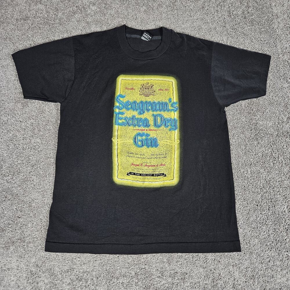 Vtg Seagram's Shirt Adult Large Black T-Shirt Extra Dry Gin Best Tag Made In USA